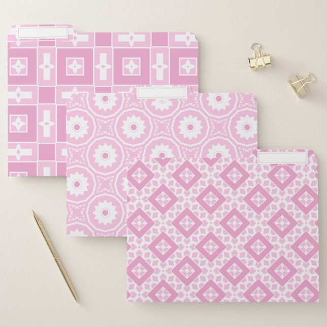 Blush Pink and White Cute Girly Geometric Pattern File Folder (Set)