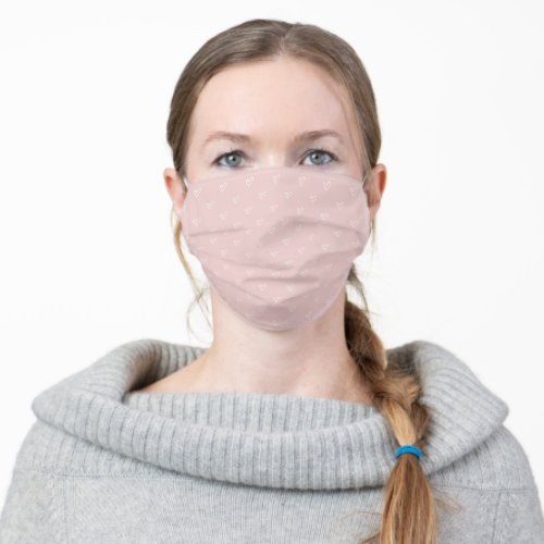 Blush Pink and White Cute Heart Outline Pattern Adult Cloth Face Mask