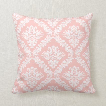Blush pink and white damask pattern throw throw pillow