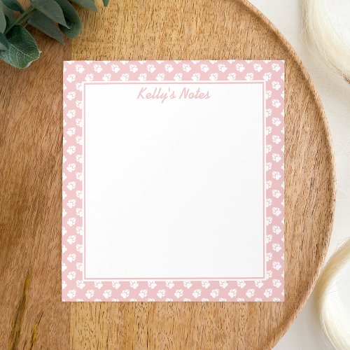 Blush Pink And White Dog Paws Pattern  Your Text Notepad
