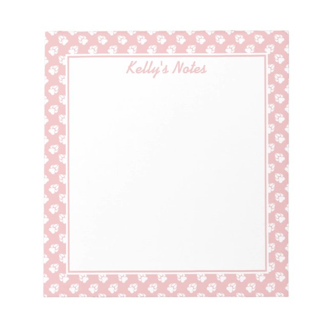 Blush Pink And White Dog Paws Pattern & Your Text Notepad (Front)
