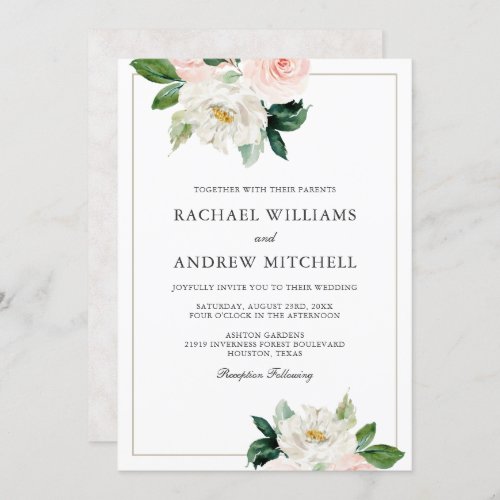 Blush Pink and White Elegant Floral Wedding Invitation