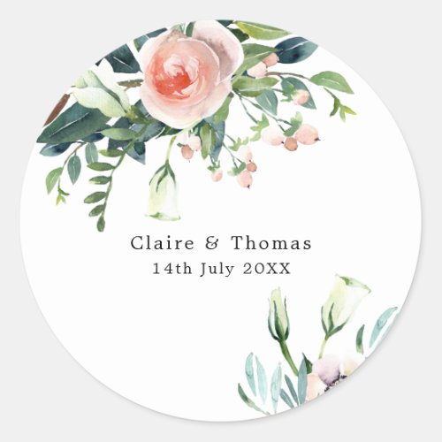 Blush Pink and White Floral Custom Wedding Sticker