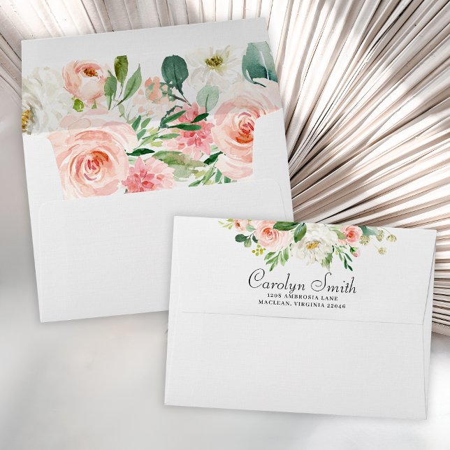 Blush Pink and White Floral Personalized Envelope (Creator Uploaded)