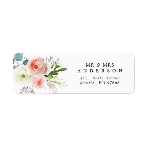 Blush Pink and White Floral Return Address Label