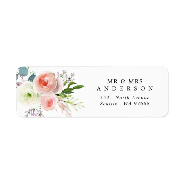 Blush Pink and White Floral Return Address Label | Zazzle