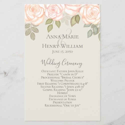 Blush Pink and White Floral Wedding Programs