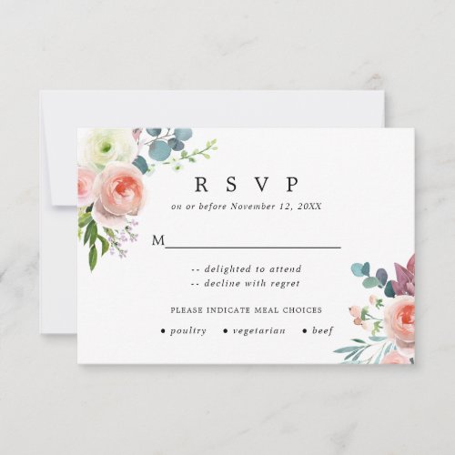 Blush Pink and White Floral Wedding Response Card