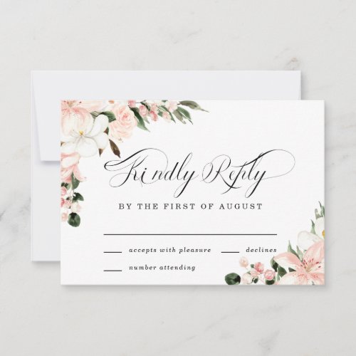 Blush Pink and White Floral Wedding RSVP Card