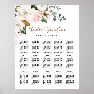Blush Pink and White Floral Wedding Seating Chart