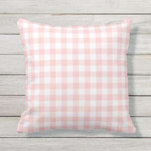 Blush Pink and White Gingham Pattern Checkered Outdoor Pillow