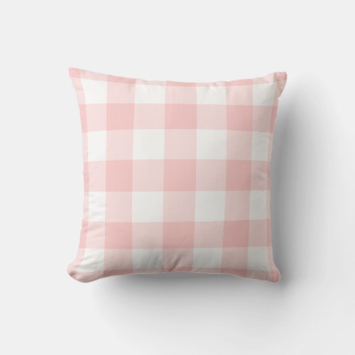 Blush Pink and White Gingham Pattern Throw Pillow