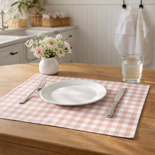 Blush Pink and White Gingham Plaid Pattern Cloth Placemat