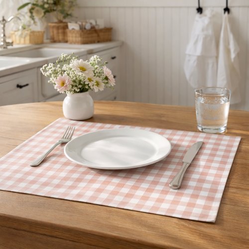 Blush Pink and White Gingham Plaid Pattern Cloth Placemat