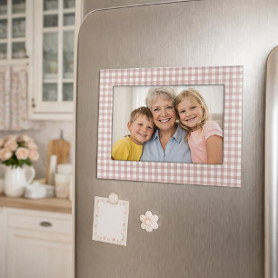 Blush Pink and White Gingham Plaid Pattern Magnetic Frame