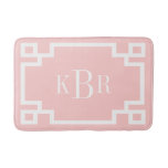 Blush Pink And White Greek Key Custom Monogram Bathroom Mat at Zazzle
