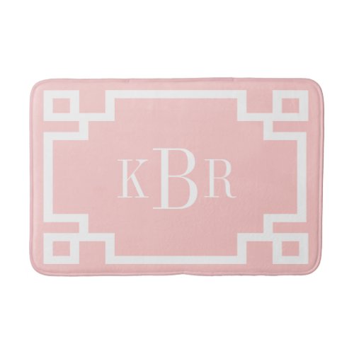 Blush Pink and White Greek Key Custom Monogram Bathroom Mat