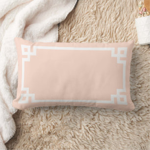 Blush Pink and White Greek Key   Editable Colors Lumbar Pillow