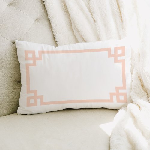 Blush Pink and White Greek Key  Editable Colors Lumbar Pillow