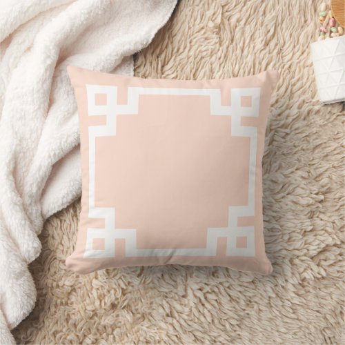 Blush Pink and White Greek Key  Editable Colors Throw Pillow
