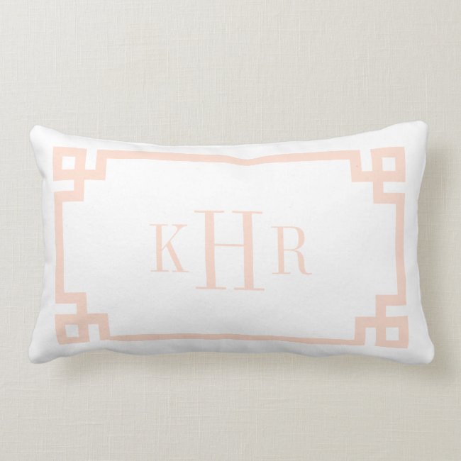 Blush Pink and White Greek Key | Monogrammed Lumbar Pillow