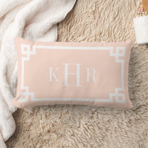 Blush Pink and White Greek Key  Monogrammed Lumbar Pillow