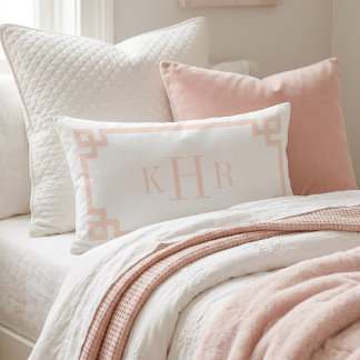 Blush Pink and White Greek Key | Monogrammed Lumbar Pillow