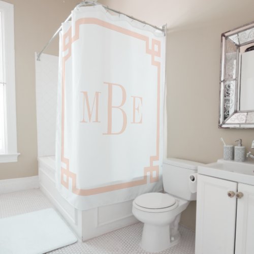 Blush Pink and White Greek Key  Monogrammed Shower Curtain