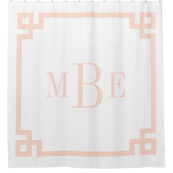 Blush Pink And White Greek Key Monogrammed Shower Curtain Zazzle Com Blush Pink And White Greek Key, Greek Key Shower Curtain