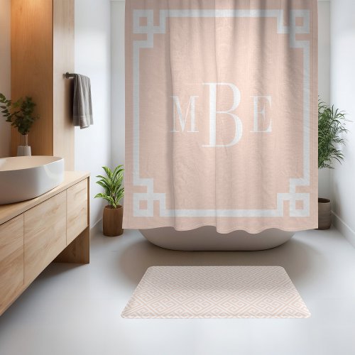 Blush Pink and White Greek Key  Monogrammed Shower Curtain