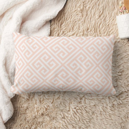 Blush Pink and White Greek Key Pattern Lumbar Pillow
