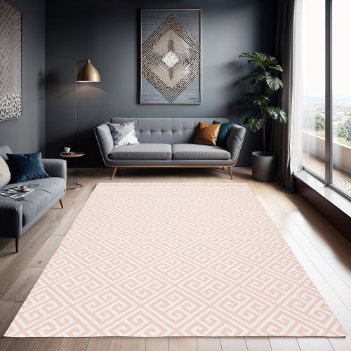 Blush Pink and White Greek Key Pattern Rug