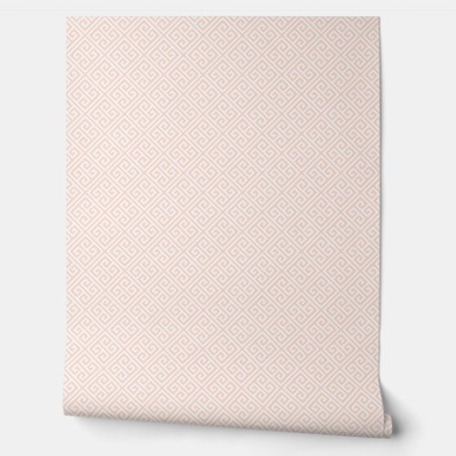 Blush Pink and White Greek Key Pattern Wallpaper
