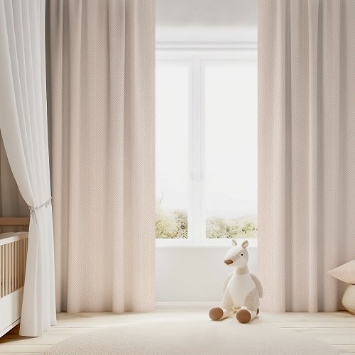 Blush Pink and White Herringbone Blackout Curtains