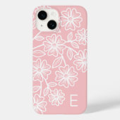 Blush Pink and White Line Drawing Floral Pattern Case-Mate iPhone Case (Back)