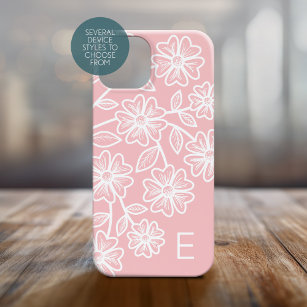 Blush Pink and White Line Drawing Floral Pattern iPhone 12 Pro Case
