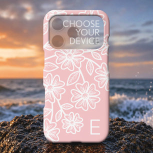 Blush Pink and White Line Drawing Floral Pattern iPhone 17 Air Case