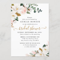 Blush Pink and White Magnolia Floral Bridal Shower Invitation