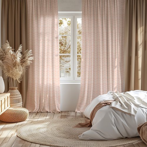 Blush Pink and White Modern Herringbone Sheer Curtains