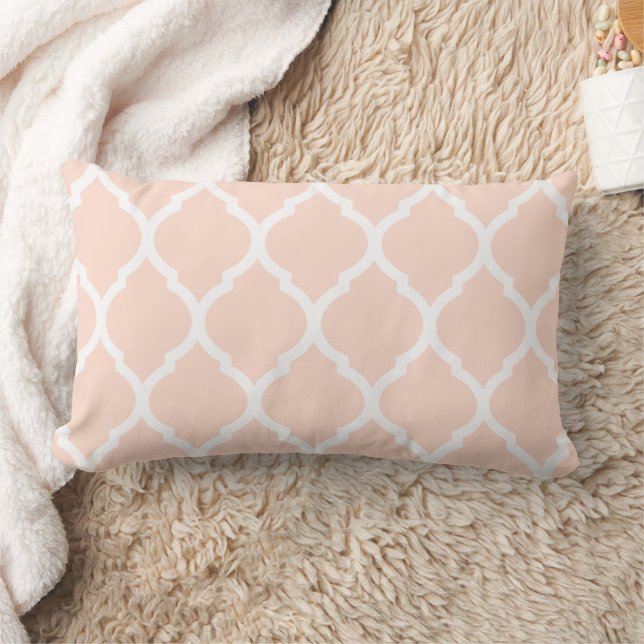 Blush Pink and White Moroccan Pattern Lumbar Pillow (Blanket)