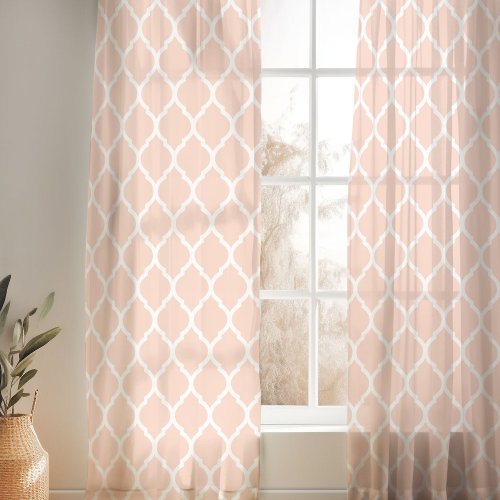 Blush Pink and White Moroccan Pattern Sheer Curtains