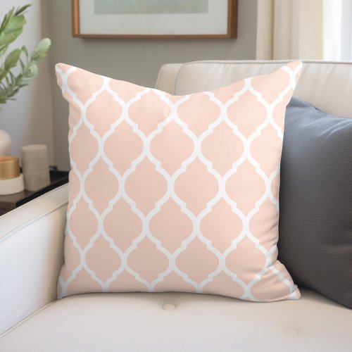 Blush Pink and White Moroccan Pattern Throw Pillow