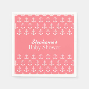 Blush Pink and White Nautical Anchor Baby Shower Paper Napkins