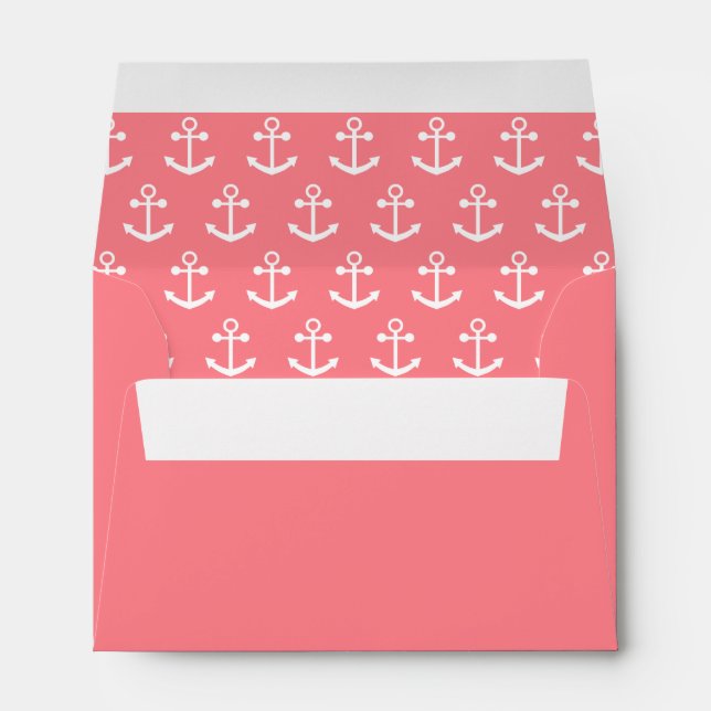 Blush Pink and White Nautical Anchor Pattern Envelope (Back (Bottom))