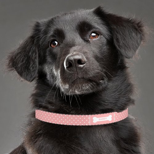 Blush Pink And White Polka Dots Pattern Pet Collar