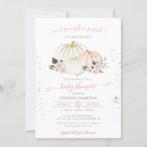 Blush Pink and White Pumpkin Autumn Baby Shower Invitation