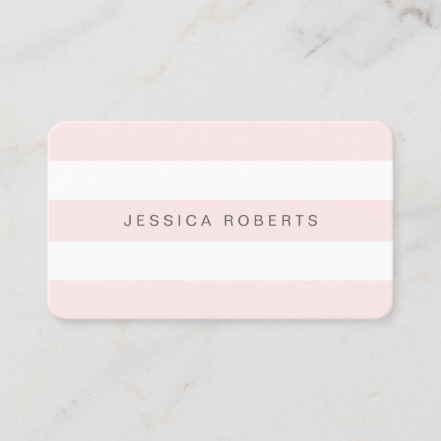 Blush Pink and White Simple Stripes Pattern Business Card (Front)
