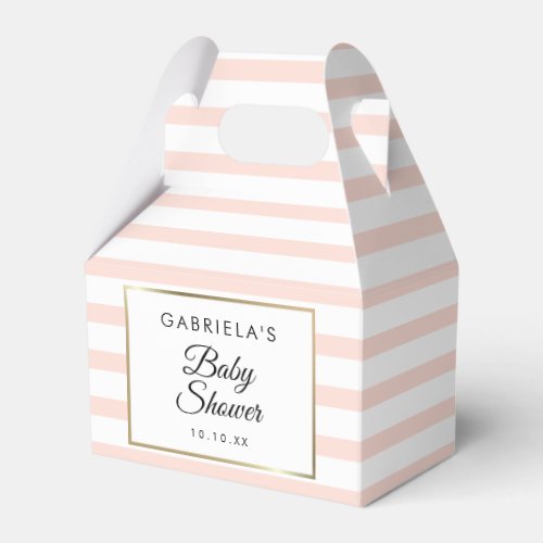 Blush Pink And White Stripe Gold Baby Shower Favor Boxes