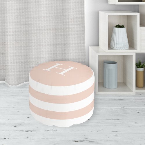 Blush Pink and White Stripe Monogram Pouf