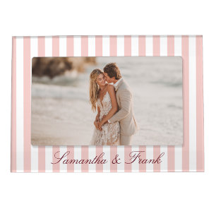 Blush Pink and White Stripe Wedding Magnetic Frame